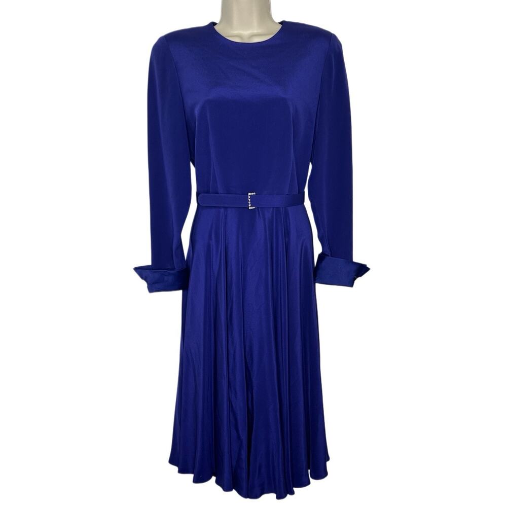 Vintage Worth 100% Silk Purple Long Sleeve Flared Secretary Dress Size 4